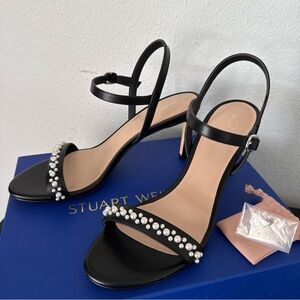 NEW STUART WEITZMAN Dancer 75 Stiletto Heel Leather with Pearls Sandals
